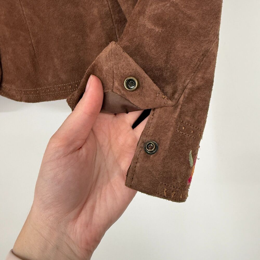 Vintage Suede Jacket Western Cropped Cowgirl Rodeo Brown Embroidered Women Sz 8 - Picture 5 of 13